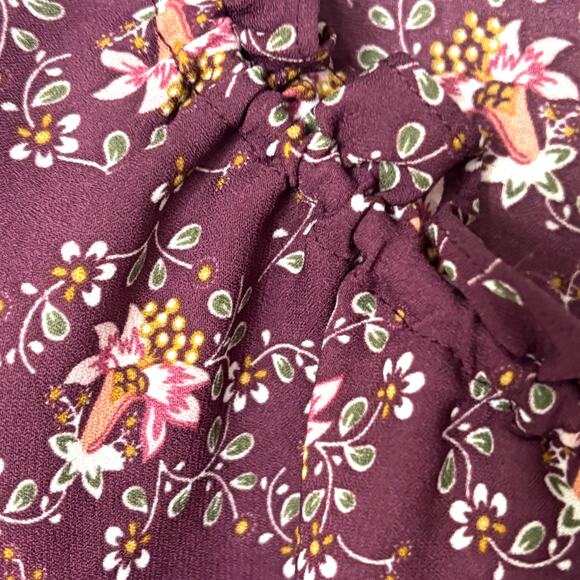 Max Studio Wms L Plum Floral Blouse Flutter Ruffle Sleeve Tie Neck Cottagecore - Picture 4 of 8